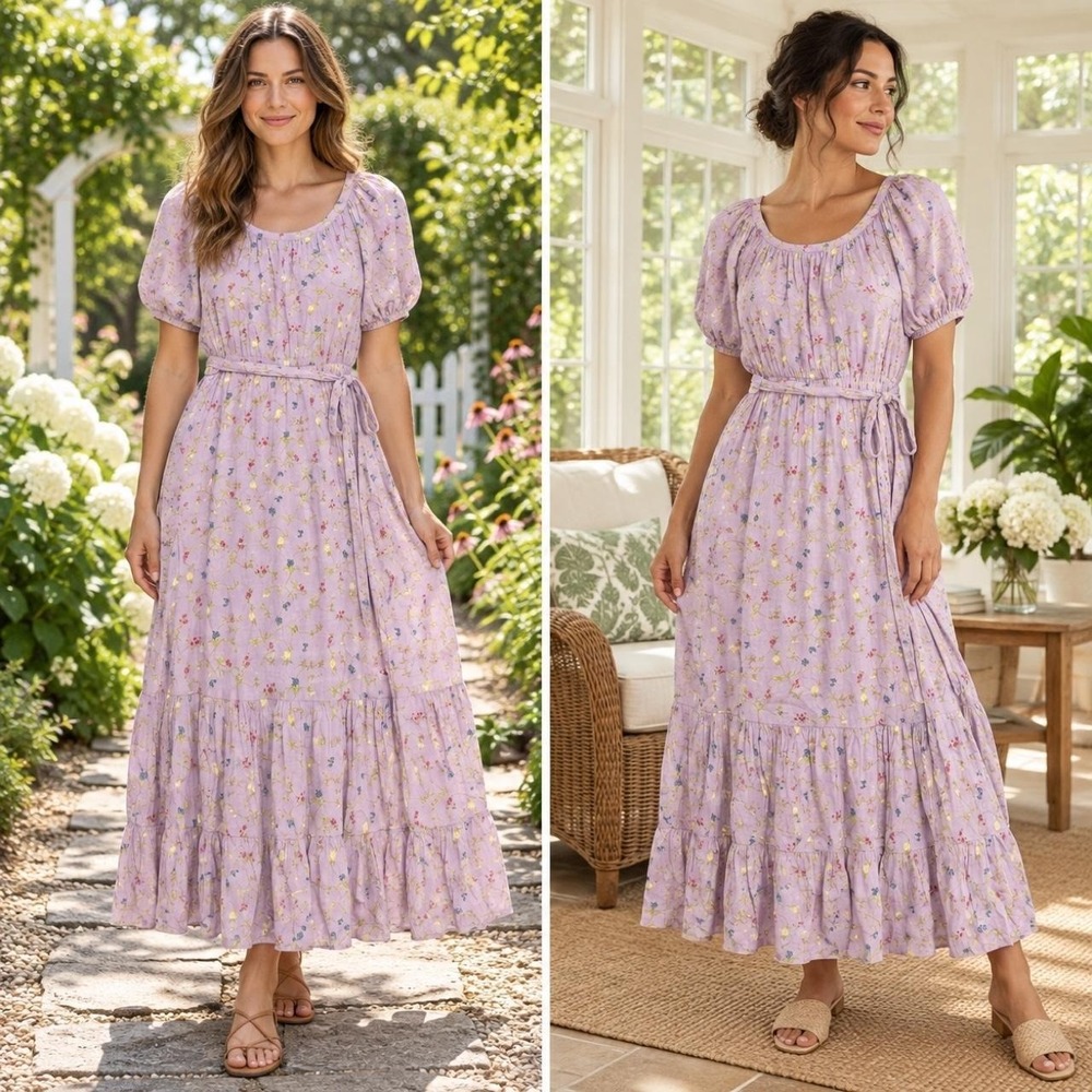 Matilda Jane Enchanted Garden Artist Dress M Lavender Floral Tiered Prairie